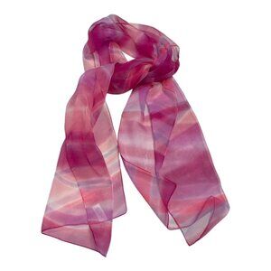 Vtg Early 2000s Italian Sheer Scarf Pink Ombré Wave Print Lightweight Wrap